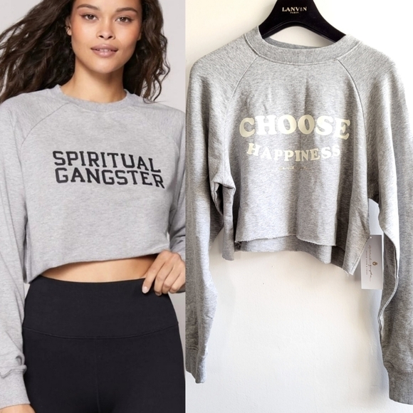 Spiritual Gangster "Choose Happiness" Graphic Print Crop Sweatshirt NWT XS - Picture 1 of 15